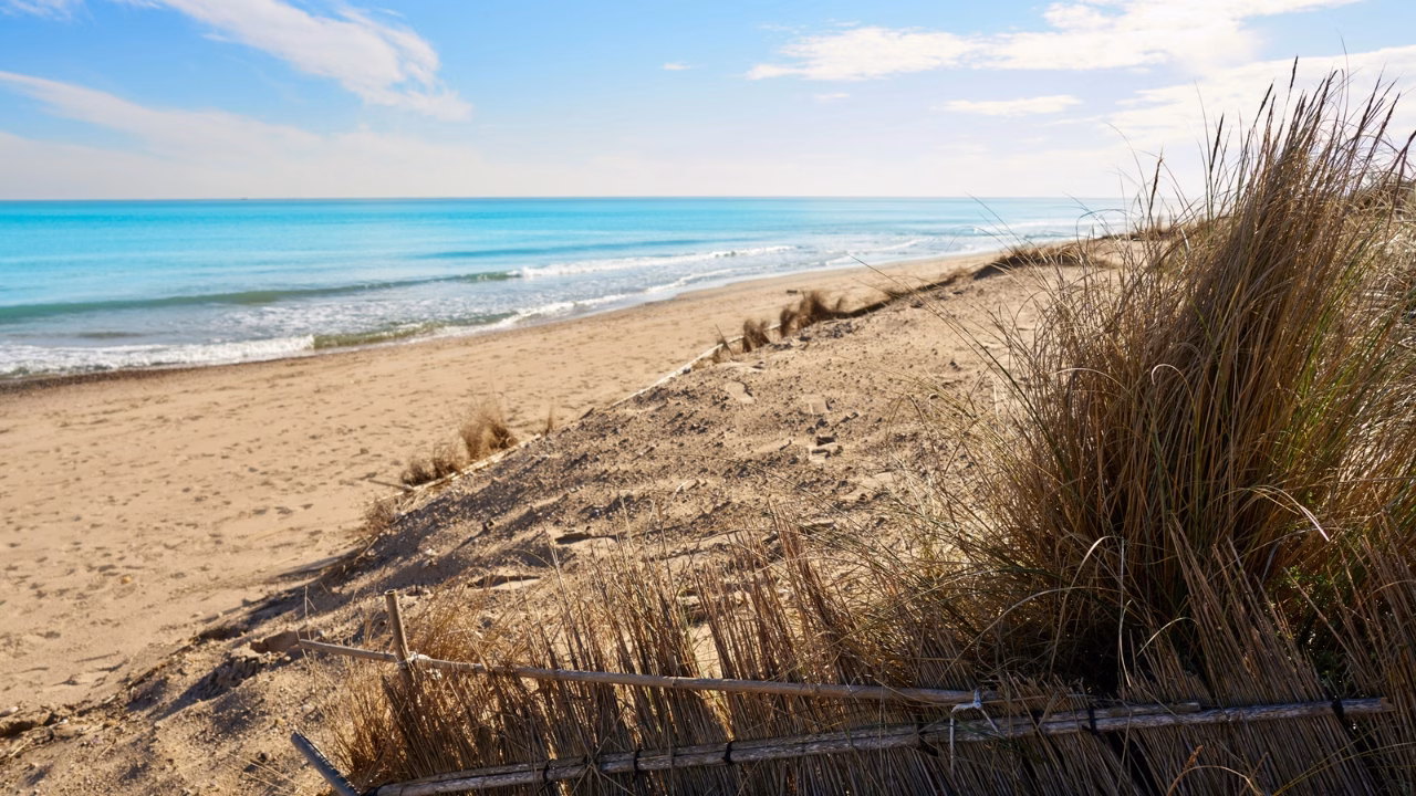 Spiaggia naturista e tranquilla di La Garrofera, nella zona di El Saler vicino Valencia, con dune di sabbia, erba marina e acque turchesi perfette per una fuga rilassante. Meta amata anche dalla comunit&agrave; LGBTQ+ per la sua atmosfera inclusiva e riservata.