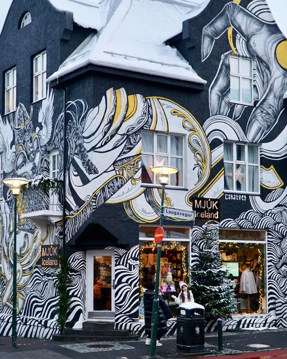 Murales su un edificio lungo Laugavegur, la via della nightlife e dei locali LGBTQ+ di Reykjavik