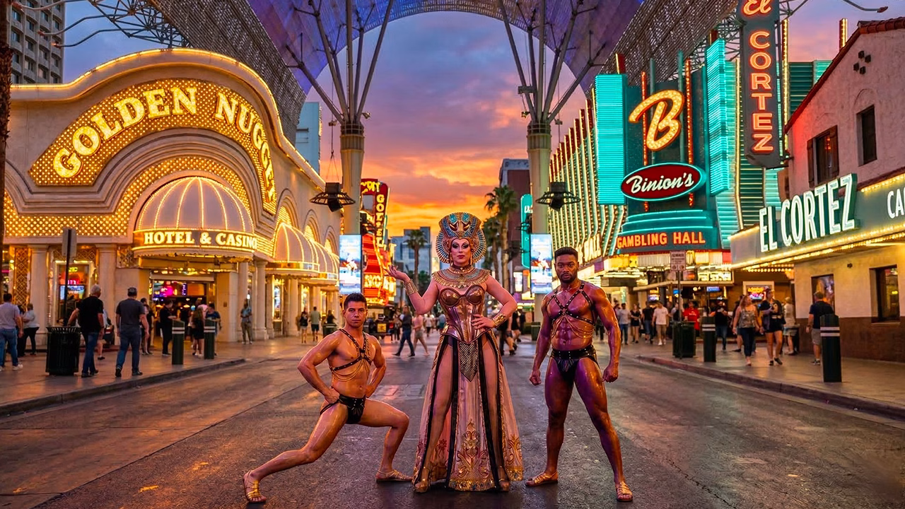 Drag queen e performer di Las Vegas in uno dei luoghi iconici della citt&agrave;